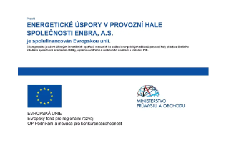 Projekt EU - energetické úspory v hale